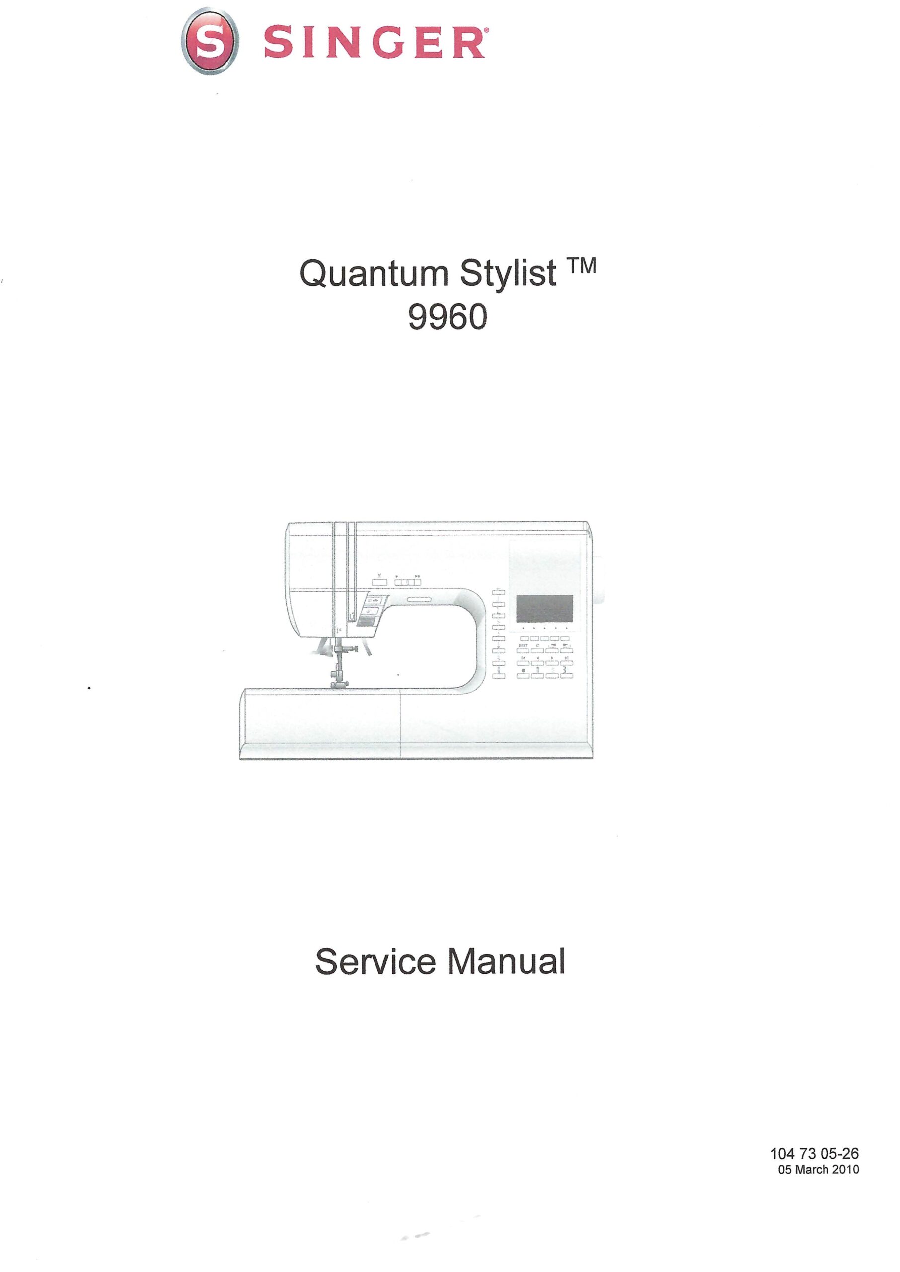 Service Manual Singer Quantum Stylist 9960 Sewing Machine